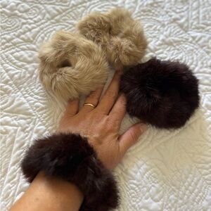 Faux Fur Scrunchies Set in Brown and Tan